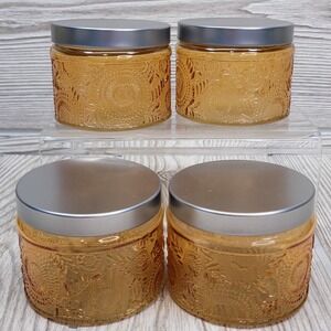 4 Kate Aspen Garden‎ Blooms Amber Glass Votive Candle Holder Jar Wedding Shower